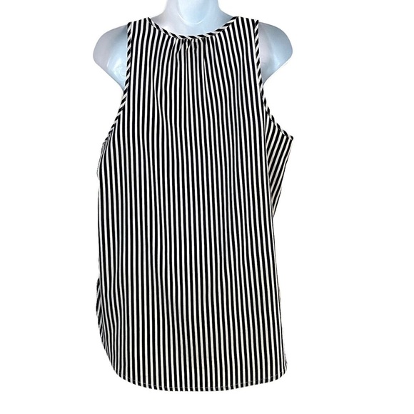 Navy White Stripe Sleeveless Blouse Top Medium Basic Layering Classic - Picture 3 of 11